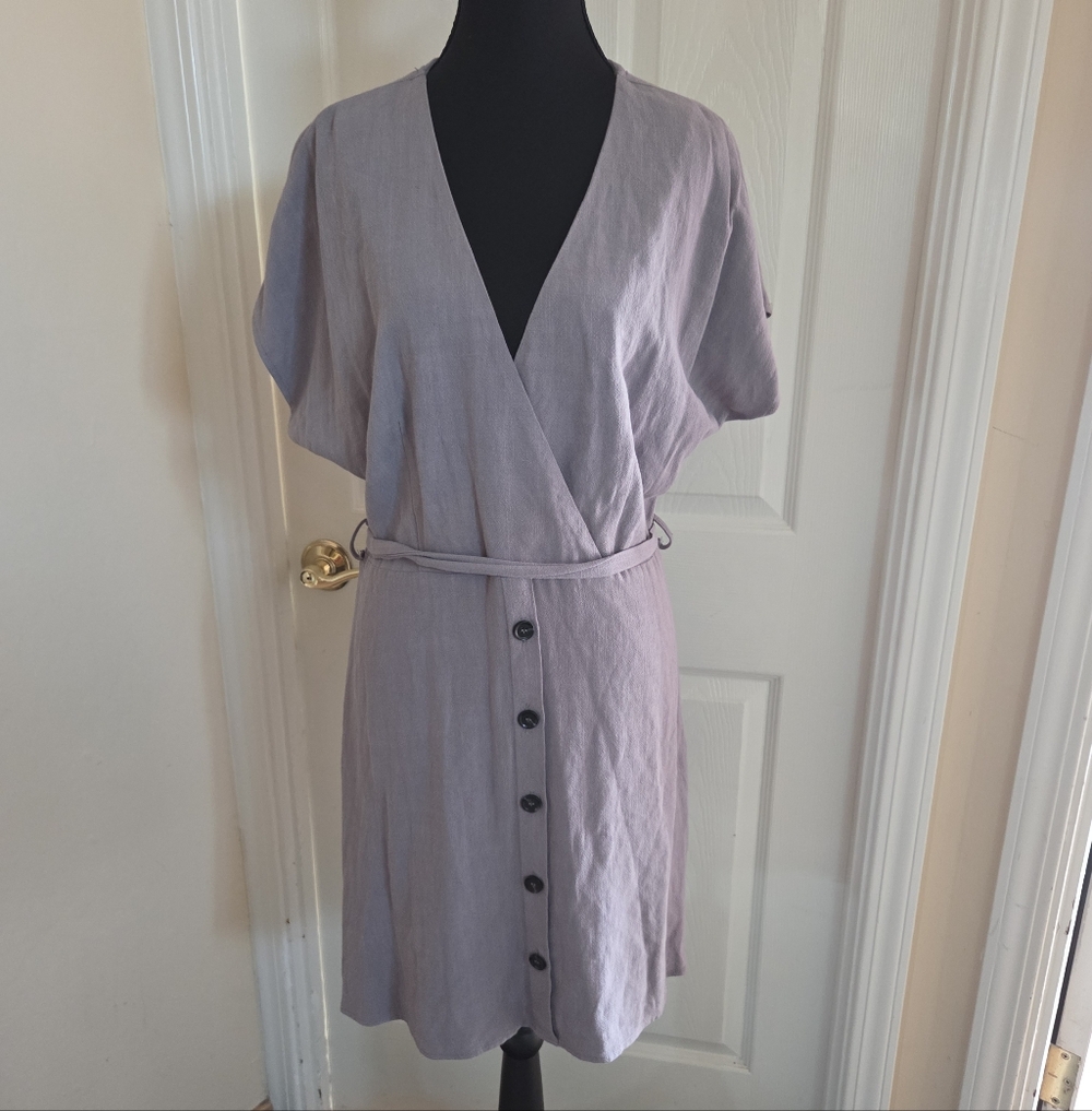 Sadie & Sage Slate Button-Down Mini Dress W/Belt Linen Blend Spring Summer Large - Picture 5 of 11